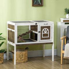 Wooden Rabbit Hutch, Guinea Pig Cage, with Removable Tray, Openable Roof