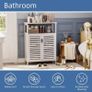 Bathroom Floor Storage Cabinet, Freestanding Bamboo Side Storage Organizer with Double Doors and Open Shelves, Space Saving Small Kitchen Cupboard, Whit Image 7
