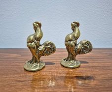 Vintage Solid Brass Rooster Figurines / Paperweights (Pair)
