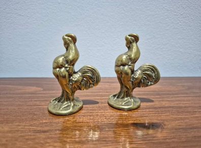 Vintage Solid Brass Rooster Figurines / Paperweights (Pair)