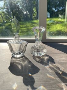 Pair of Vintage Crystal Perfume Bottles or Dressing Table Bottles