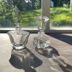 Pair of Vintage Crystal Perfume Bottles or Dressing Table Bottles