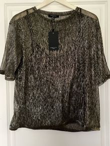 Cortefiel Black/Gold/silver metallic thread top BNWT