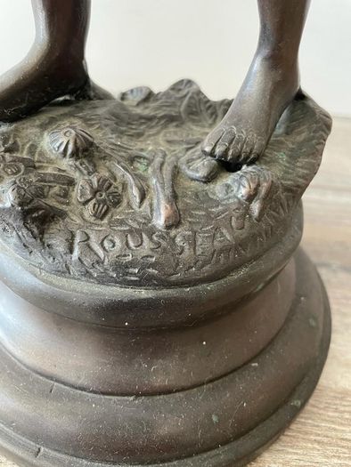 Bronze statue - Lady holding torch - by 'Rousseau