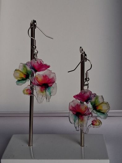 Vibrant Poppy Blossom Watercolour Earrings
