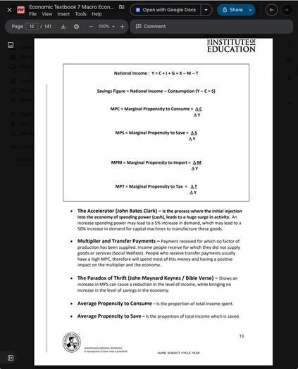 Leaving Cert Economics Institute Notes