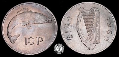 [#2392] - Ireland 1969 | Irish 10p | 10 Pence | Salmon | KM.23 | TONED