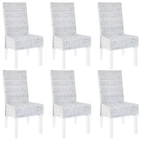 Dining Chairs 6 pcs Grey Kubu Rattan and Mango Wood