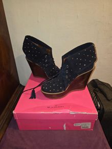 Mulberry Ink Blue Studded Wedges Size 41
