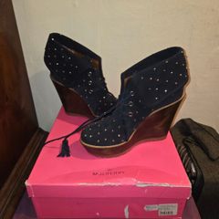 Mulberry Ink Blue Studded Wedges Size 41