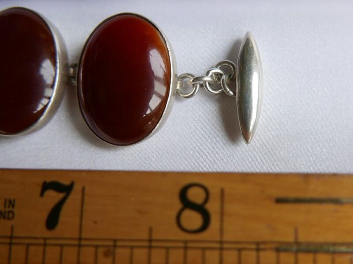 Vintage Sterling Silver 925 Carnelian Link Bracelet with Toggle Clasp L-8,5"  51,28g