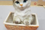 Vintage Japanese cat in basket figurine - for sale