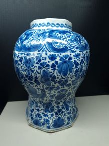 Large 18th Century Delft Blue White Vase 27cm Hand Painted Floral Bird Ceramic