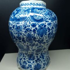 Large 18th Century Delft Blue White Vase 27cm Hand Painted Floral Bird Ceramic