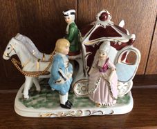 Vintage horses and carriage with figurines cinderella style ornament