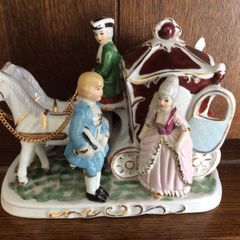 Vintage horses and carriage with figurines cinderella style ornament