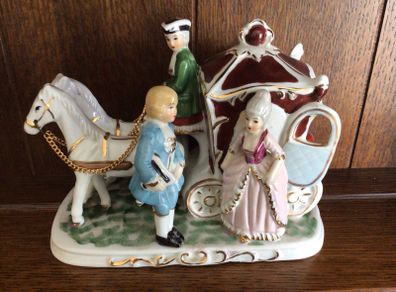 Vintage horses and carriage with figurines cinderella style ornament