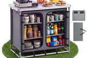 Camping Storage Cabinet, Outdoor Portable Aluminum Lightweight Table, Quick Set-up Compact Kitchen Cook Station, with 6 Shelves and Carry Bag, for Picnic, BBQ, Party, Camping, RV Traveling