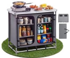 Camping Storage Cabinet, Outdoor Portable Aluminum Lightweight Table, Quick Set-up Compact Kitchen Cook Station, with 6 Shelves and Carry Bag, for Picnic, BBQ, Party, Camping, RV Traveling