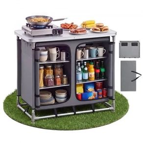 Camping Storage Cabinet, Outdoor Portable Aluminum Lightweight Table, Quick Set-up Compact Kitchen Cook Station, with 6 Shelves and Carry Bag, for Picnic, BBQ, Party, Camping, RV Traveling