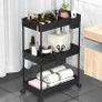 Storage Trolley 3-Tier Rolling Utility Cart Slide Out Shelving Organization Shelf for Laundry Bathroom Kitchen with Small Containers & Hooks White (FREE POSTAGE) Image 2