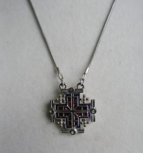Vintage Silver 925 Jerusalem Cross Necklace Open Pendant Sterling Plated Holy Chain