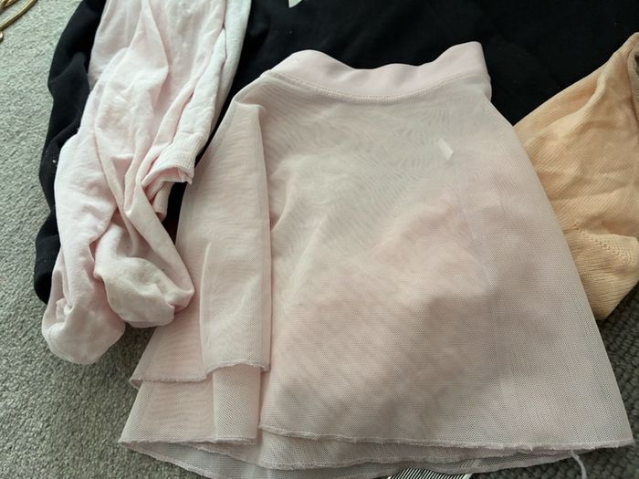 Ballet Shoes x 2; skirt; tights, socks, hair net, hair clips; Karen Williams Ballet Crossover Top