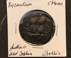 Byzantine Empire Emperor Justin II and Sophia 574 AD Follis
