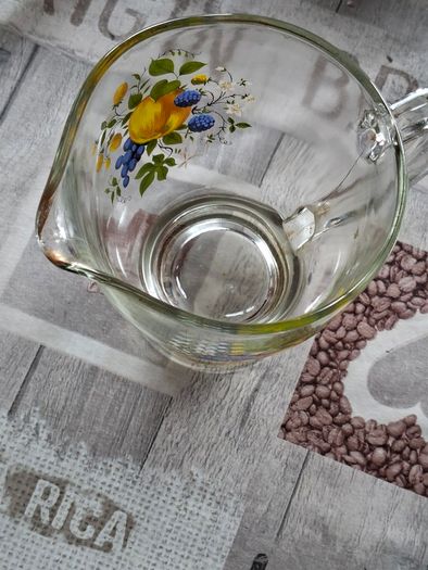 1950s Glass Juice Jug Large Vintage Pitcher with Fruit Floral Pattern no chips or cracks