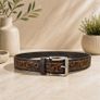 Unisex Genuine Leather Belt Vintage Embossed Design with Antique Buckle Casual & Formal Waist Belt Image 7