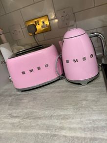 Pink smeg kettle and toaster