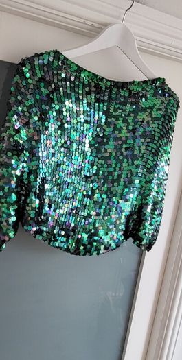 KAREN MILLEN green sequinned knit bolero Sz 4 (Fit 10-16UK) - Rrp 160 (New)
