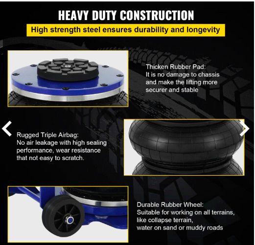Pneumatic Triple Air Bag Car Jack Trolley 3 Ton 6600 Lbs Cap 400 Mm Lift