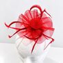 Pre Owned Elegant Red Feather & Mesh Fascinator Clip / Brooch Image 2