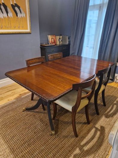 Mahogany Extendable Dining Table with Brass Castors
