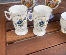 Pair of Vintage Royal Tara Fine Bone China Mugs "Tara Hall" Blue Floral (Made in Galway)