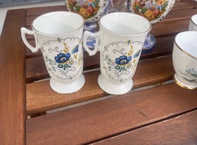 Pair of Vintage Royal Tara Fine Bone China Mugs "Tara Hall" Blue Floral (Made in Galway)