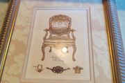Xviii Century Style Chair Prints With Gold Frame.