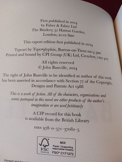 John Banville / The Drowned / 2024/ 1st edition paperback