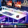 120x50cm Gaming Desk with LED Lights & Power Outlets,White Storage Shelves, Dual Monitor Stand, Home Office & Study, Work from Home, Bedroom, Small Spaces, Dorm, Space-Saving, Students Image 6