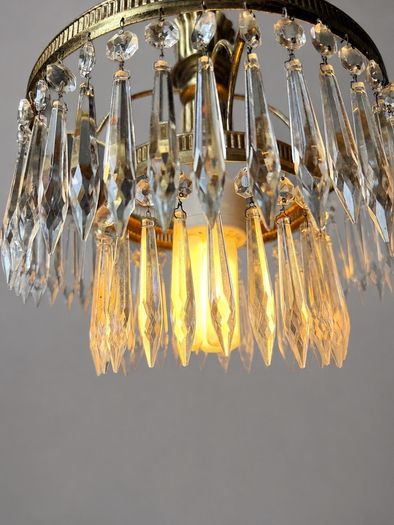 Vintage 1960s French Brass & Crystal Waterfall Chandelier