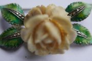 Vintage 1930's Marcasite - Sterling - Enamel Rose Brooch