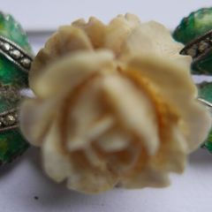 Vintage 1930's Marcasite - Sterling - Enamel Rose Brooch