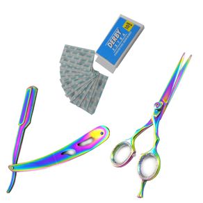Set of Razor Scissors Shear 5.5" Cut Throat Razor For Shaving Wet Razor