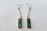 Art Deco Style Emerald Stone Dangle Gold Earrings