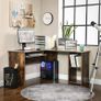 _Corner, L-Shaped Computer Table, with 2 Tier Storage Shelf, Keyboard Stand, for Desk, 140 x 120 x 75 cm, Rustic Brown Image 3