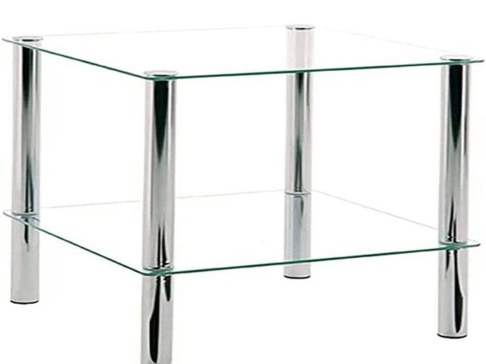 Low Occasional Table - Steel Tubing/Tempered Glass - Chrome, 39 x 39 x 47 cm (FREE POSTAGE)
