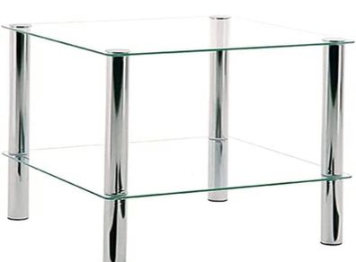Low Occasional Table - Steel Tubing/Tempered Glass - Chrome, 39 x 39 x 47 cm (FREE POSTAGE)