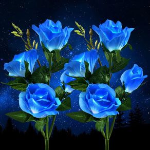 Solar Lights Outdoor Garden, Garden Lights Solar Powered Waterproof with 8 Bigger Blue Rose Flower, 2 Pack Outside Solar Garden Lighting Decorative for Christmas Gift Pathway Yard Wedding Party Fence