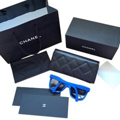 Chanel electric-blue y2k sunglasses, case, bag